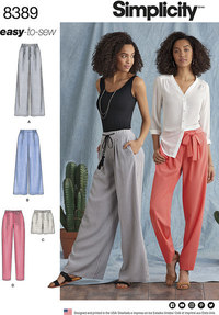 Pants with Length and Width Variations and Tie Belt. Simplicity 8389. 