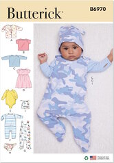 Infants jacket, tops, dress, rompers, diaper cover and hat. Butterick 6970. 