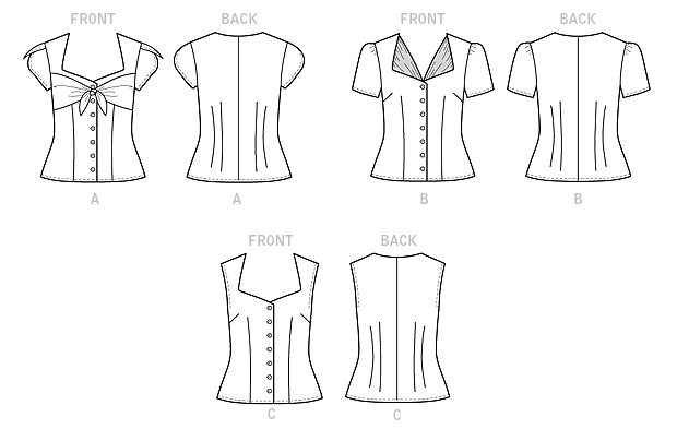 Loose-fitting blouse has front button closing and narrow hem. A: Two-piece sleeves and bias ties. B: Inset. C: Bias armhole facings.Designed for lightweight woven fabrics. Loose-fitting blouse has front button closing and narrow hem. A: Two-piece sleeves and bias ties. B: Inset. C: Bias armhole facings.Designed for lightweight woven fabrics.