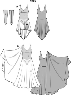 Two dresses for ladies who love to dance. On both, the multi-layered chiffon skirt is sewn directly onto the leotard for maximum freedom of movement. The long dress, view B, has a decorative scarf stitched into the right shoulder seam – to be held while dancing. Two dresses for ladies who love to dance. On both, the multi-layered chiffon skirt is sewn directly onto the leotard for maximum freedom of movement. The long dress, view B, has a decorative scarf stitched into the right shoulder seam – to be held while dancing.