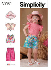 Toddlers Shorts, Pants, Hat and Knit Top Worn Front or Back. Simplicity 9961. 