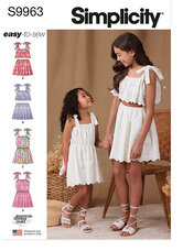 Childrens and Girls Tops, Skirts, and Dresses. Simplicity 9963. 