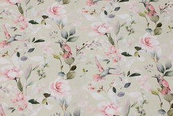 Delicate light green cotton with roses and birds