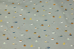 Dusty-green cotton-poplin with 1.5 cm ships