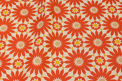 Medium-thickness linen-look with ca. 8 cm orange-red flowers
