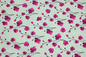 Mint-green cotton with ca. 1 cm red-purple flowers