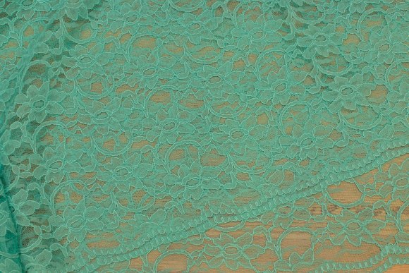 Mint-green dress-lace-fabric with double scallop edge 