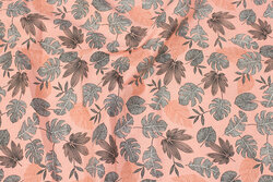 Old soft red, firm cotton with leaves in grey