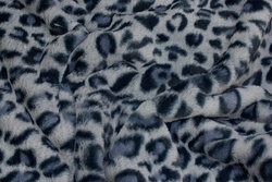 Soft, faux fake-fur-fabric with cheeta pattern in blue nuances
