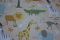 Beige, gots organic woven cotton with African animals