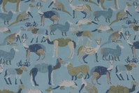 Mint-green gots organic, woven cotton with animals