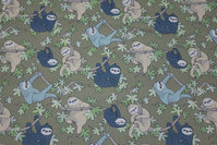 Olive-colored gots organic, woven cotton with sloth