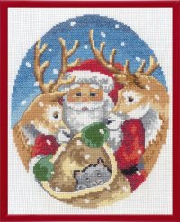 Christmas embroidery with Santa with deer. Permin 92-1262. 