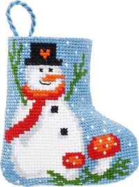 Snowman and mushrooms christmas stocking. Permin 01-9215. 