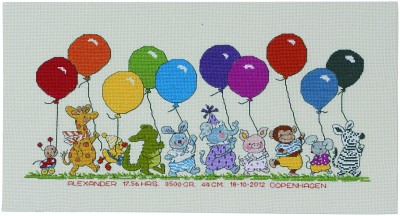 Birthday embroidery with measurements, name etc.
