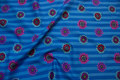 Blue patchwork-cotton with stripes and flowers 