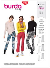 Flared trousers or pants with a waistband and side zipper. Burda 6152. 