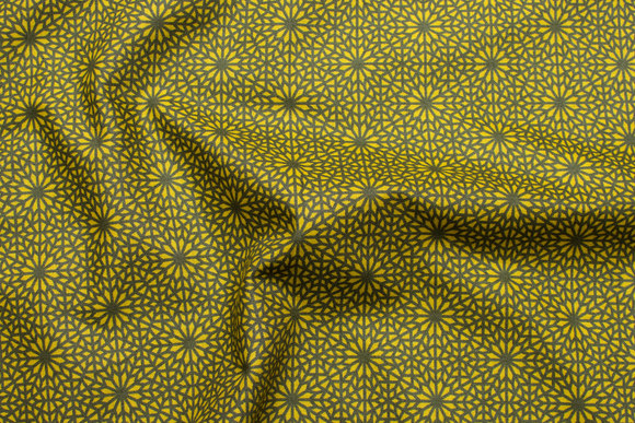 Curry yellow patchwork-cotton with dark 2 cm flowers