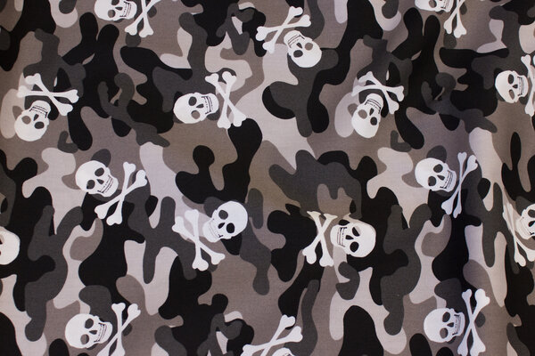 Light cotton in grey camouflage-colors with skulls and bones