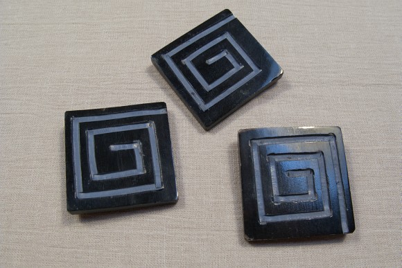 Rectangular hand-carved buttons, 4 x 4 cm