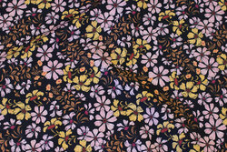 Soft, black cotton with soft red and yellow flowers
