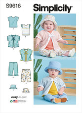 Babies tee-shirts, jacket, pants and hat. Simplicity 9616. 