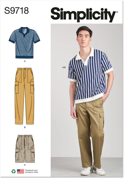 Mens knit top, cargo pants and shorts