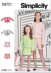 Childrens and Girls Jackets, Skirt and Shorts. Simplicity 9721. 