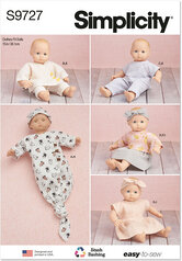 15" Baby Doll Clothes, Hat and Headband. Simplicity 9727. 