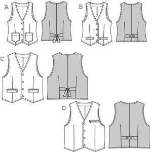 These waistcoats/vests (A and B for ladies, C and D for men) belong in everyone’s wardrobe because they will always team well with any outfit, e.g. over tops, blouses or shirts. Various fabrics and details or different mixing and matching provide for endless styling possibilities!