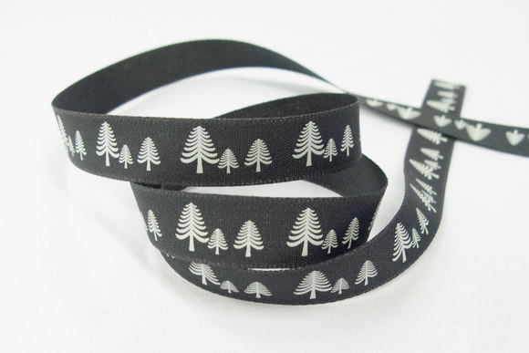 Black ribbon with funny trees 1,5cm wide