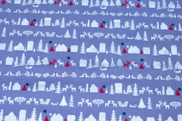 Grey christmas-cotton with houses and trees