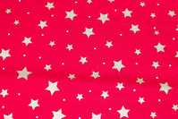 Red christmas-cotton with ca. 1-2 cm gold stars and dots