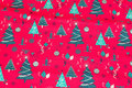Red christmas-cotton with ca. 3-7 cm green trees