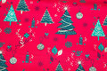 Red christmas-cotton with ca. 3-7 cm green trees