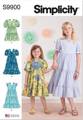 Childrens and girls dress with sleeve and length variations. Simplicity 9900. 