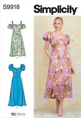 Dress with sleeve and length variations. Simplicity 9918. 