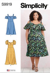Dress with sleeve and length variations. Simplicity 9919. 