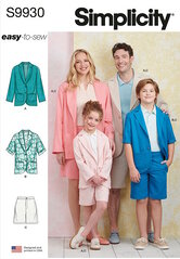 Childrens, teens and adults blazers and shorts. Simplicity 9930. 