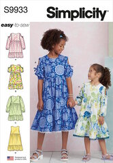 Childrens and Girls Dress with Sleeve Variations. Simplicity 9933. 