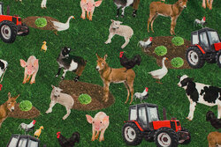 Grass-green cotton-jersey with farm animals