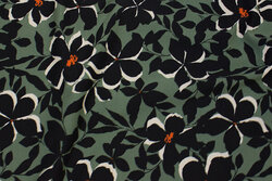 Dusty-green cotton-jersey with ca. 7 cm black flowers