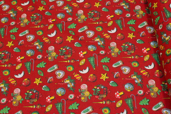 Red cotton with 2-3 cm christmas motifs