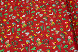 Red cotton with 2-3 cm christmas motifs