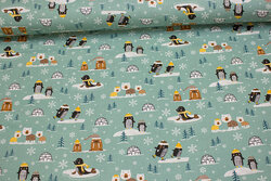 Light dusty-green cotton with ca. 3 cm penguins