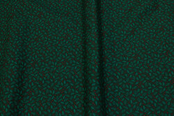 Dark green christmas-cotton with mini-holly leaves and red berries