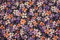 Black cotton with purple and melon flowers