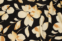 Black blouse viscose with big creme flowers
