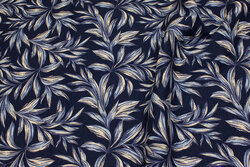 Navy linen and viscose with leaves