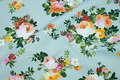 Light apple-green medium-thickness cotton and polyester with flowers